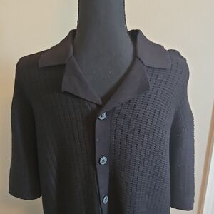 DKNY Black Textured Button Down Shirt
